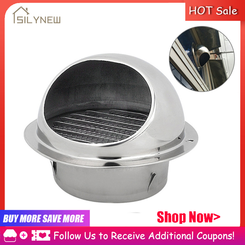 SilyNew Ống Thông Hơi Gắn Tường 304 , Ống Thoát Khí Bằng Thép Không Gỉ, Có Phần Che Bên Ngoài Chắn Gió, Chắn Mưa 70/180 MM