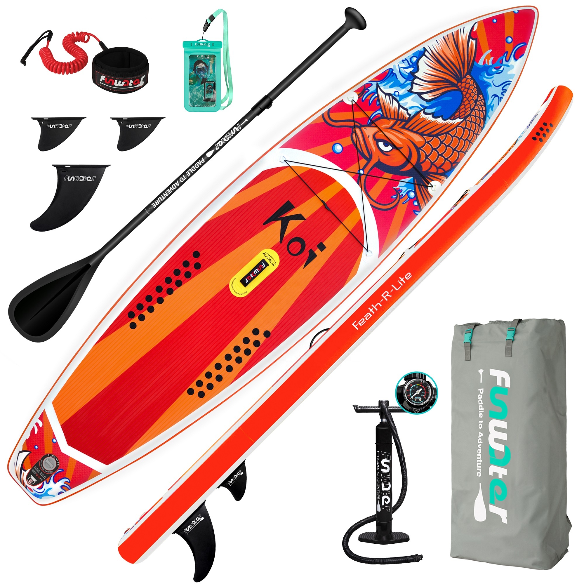 Ván chèo đứng bơm hơi Funwater KOI - Thuyền SUP chính hãng - Đỏ 350cm