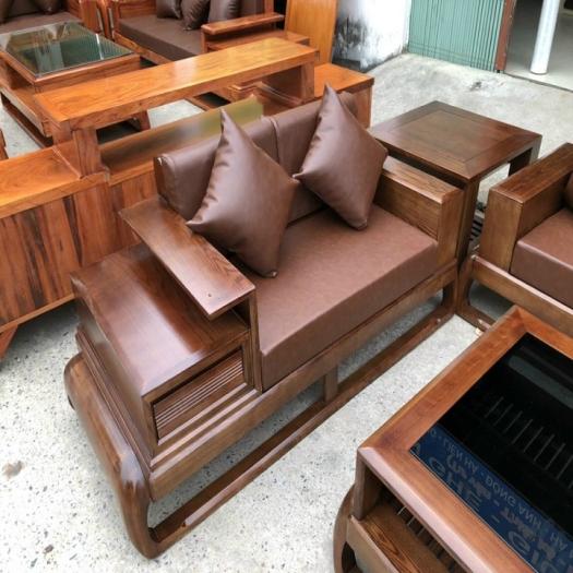 Bộ Bàn Ghế Sofa Zito Chân Đùi Gà Gỗ Sồi Bắc Mỹ Phun Màu Gỗ Óc Chó ,Đệm Da Bò Cao Cấp Italy Nhập Khẩu