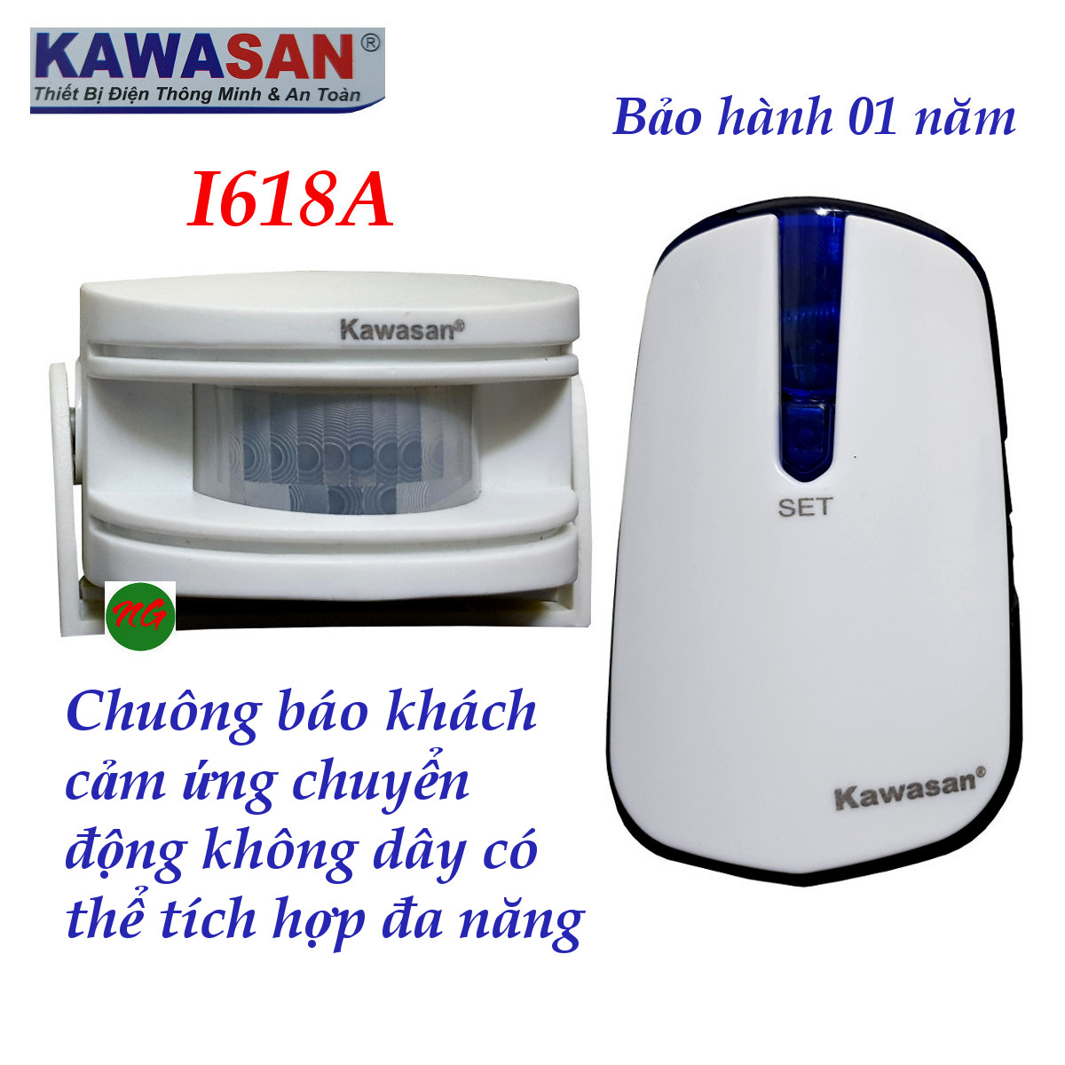 Chuông báo khách báo trộm cảm ứng hồng ngoại không dây KAWASAN I618A - cảm biến có cổng cắm zắc dùng nguồn adapter 5V