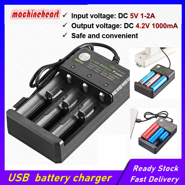 Battery Charger Rechargeable 18650 Lithium Battery Charger 3 Slot USB Cell