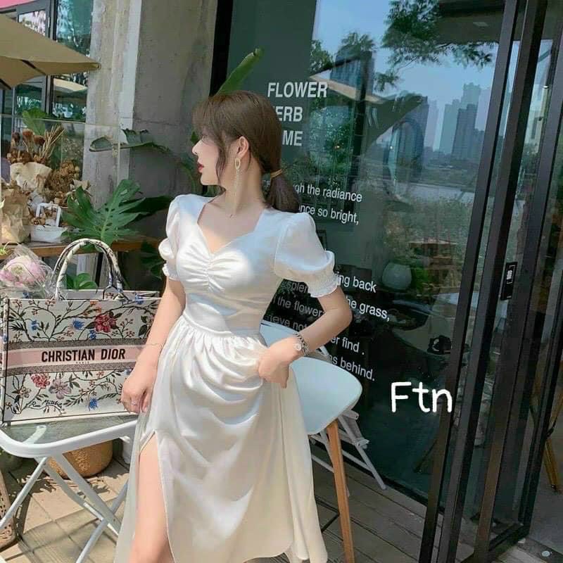 [MẪU MỚI] ĐẦM PHI LỤA 2 LỚP CỔ V TAY BÚP, CÓ MÚT NGỰC DÁNG DÀI XẺ TÀ DỰ TIỆC DẠO PHỐ SIÊU XỊN SÒ SSSMSDX0079