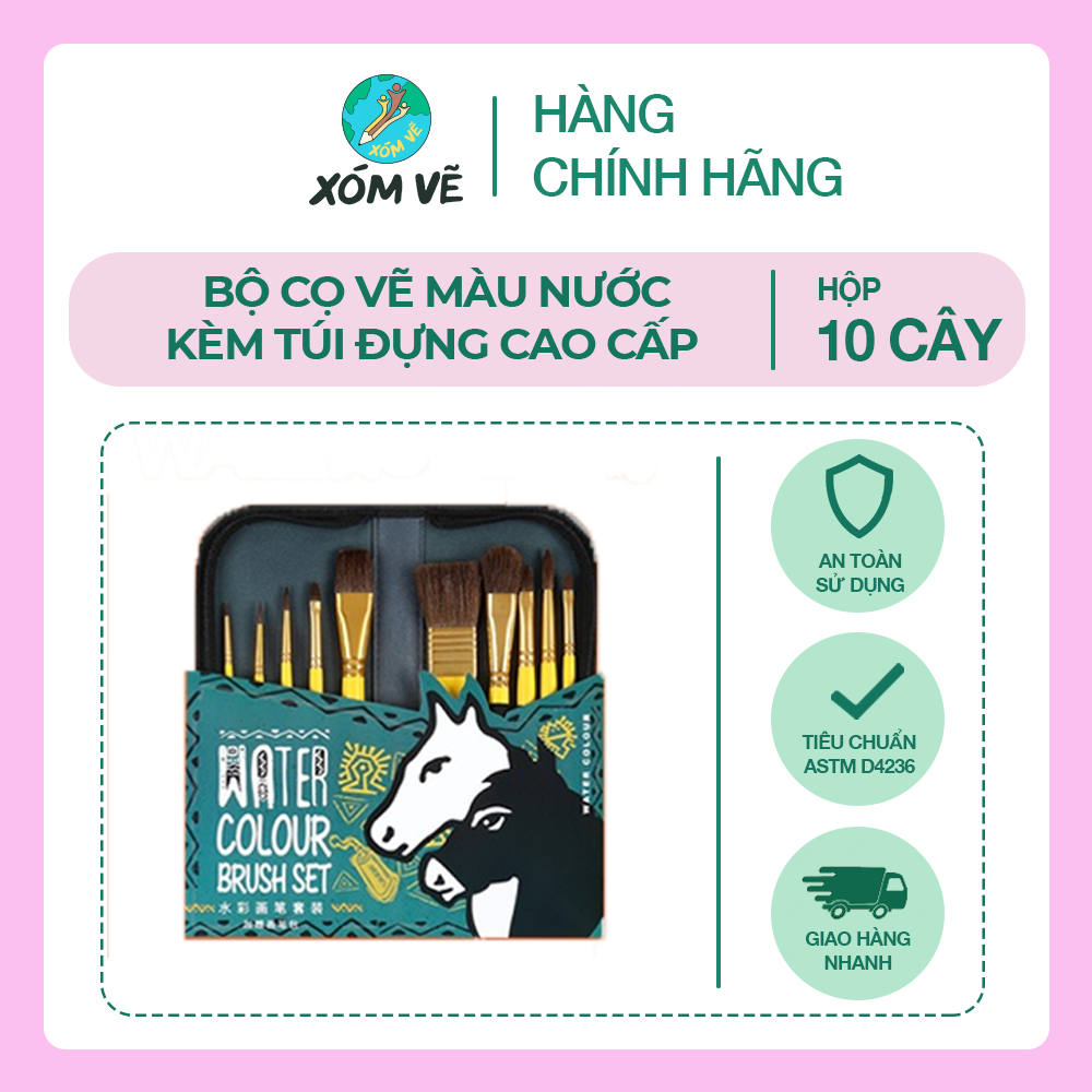 Bộ 10 cây cọ vẽ màu nước kèm túi đựng cao cấp