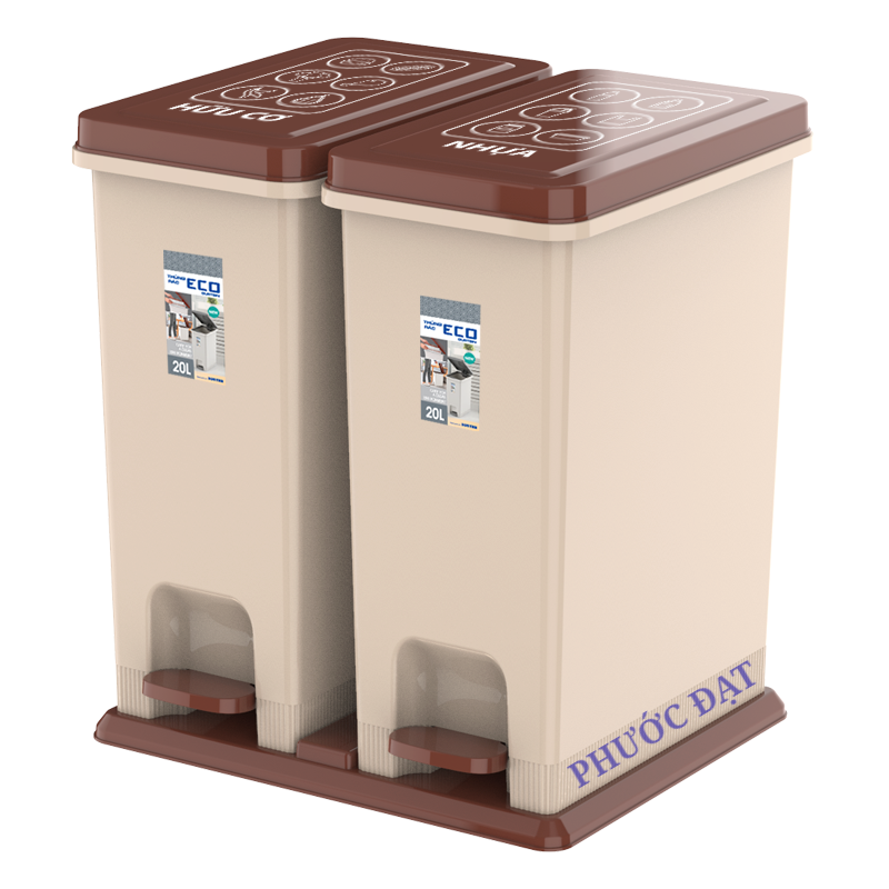 Thùng rác đạp chân bộ 2 phân loại rác - dung tích 40 lít
