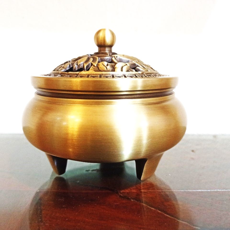 Lư hương hoa sen, lư xông trầm đúc bằng đồng nguyên khối loại kỹ, lư đốt trầm hương bằng đồng, đỉnh đốt trầm