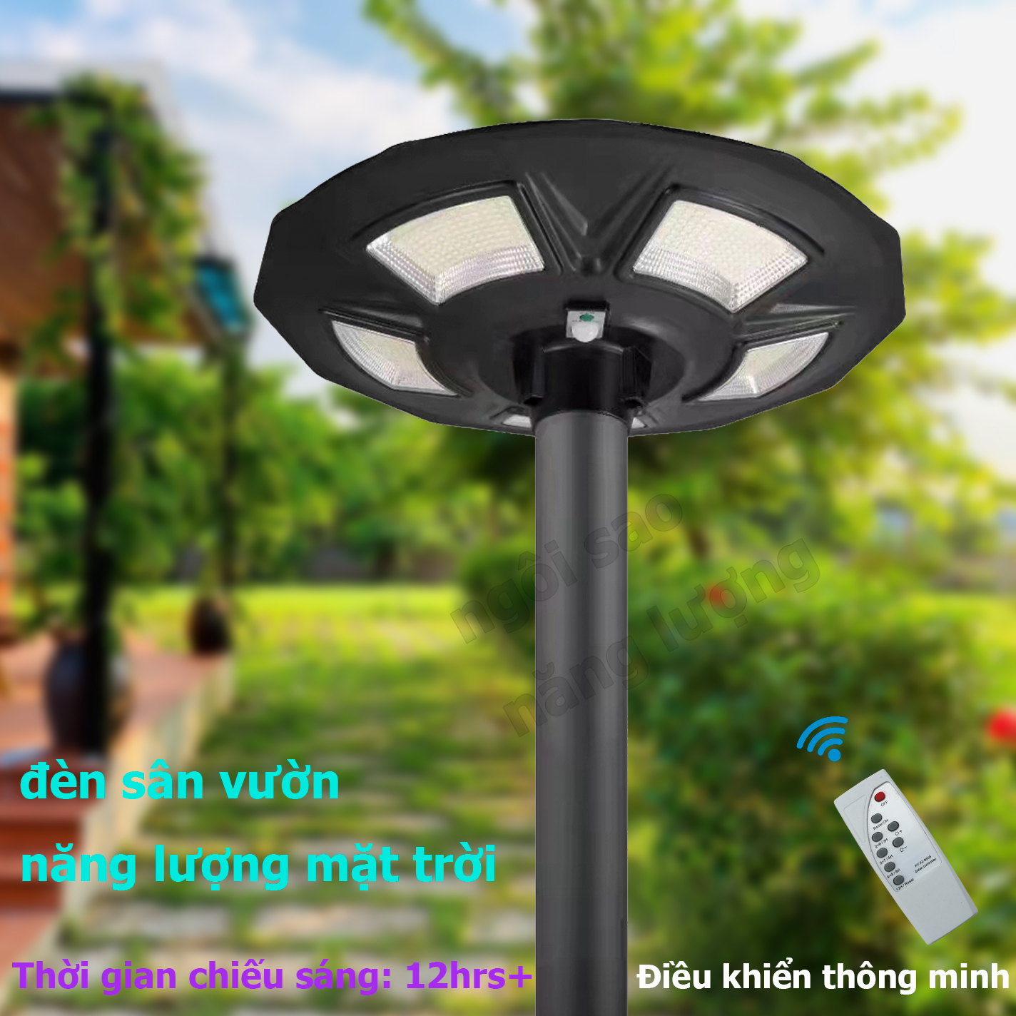 Đèn năng lượng mặt trời sân vườn 300W Đĩa bay góc 360 độ