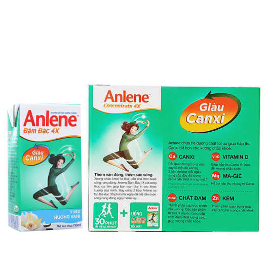 Sữa Anlene nước Đậm đặc 4X hương Vani/Socola 110ml x 4 Hộp