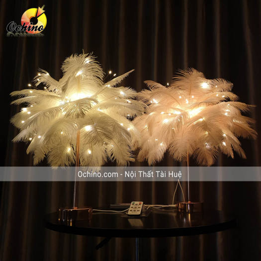 Đèn Lông Vũ, Đèn Lông Bàn, Đèn ngủ Lông đà Điểu, Đèn Ngủ Để bàn, Đèn lông để bàn cao Cấp (Có Điều Khiển Từ Xa)