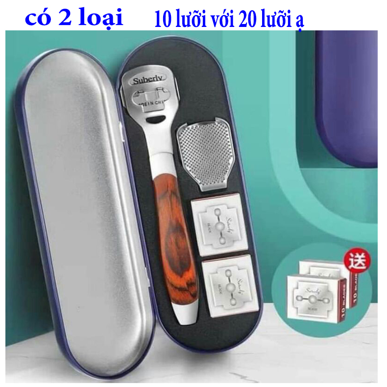 Dụng Cụ Chà Gót Chân 2 in 1 cây tẩy tế bào chết mà miếng chà nhám tẩy tế bào chết da chân Cây chà gót chân, dụng cụ mài gót chân 2in1 kèm 20 lưỡi cạo tiện lợi