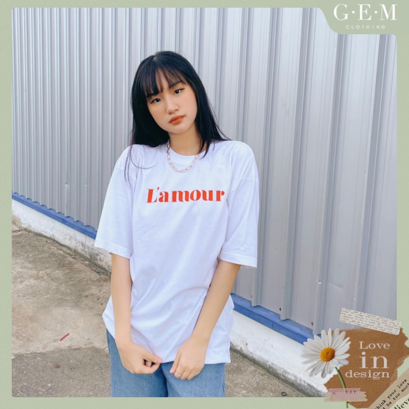Áo thun trắng chữ l' amour top gem clothing sp060430