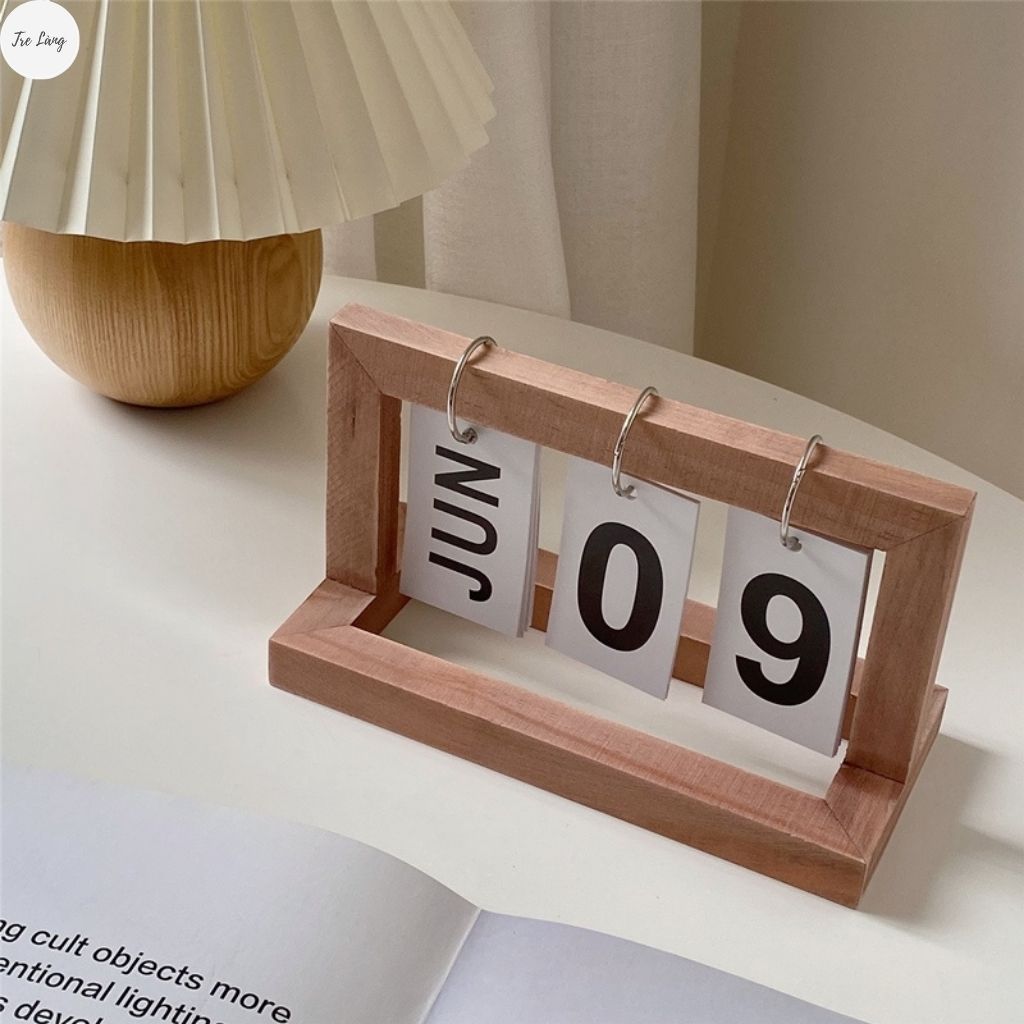 Lịch để bàn 2022 - lịch gỗ mini để bàn decor trang trí tre làng.