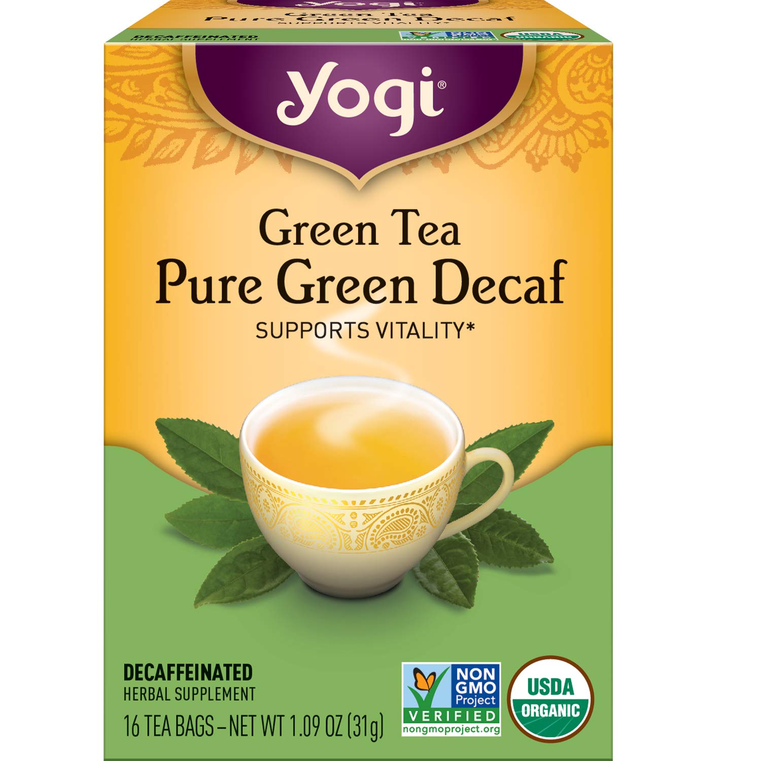 Yogi Tea Green Tea Pure Green Decaf Trà Hữu Cơ Hỗ Trợ Sinh Lực