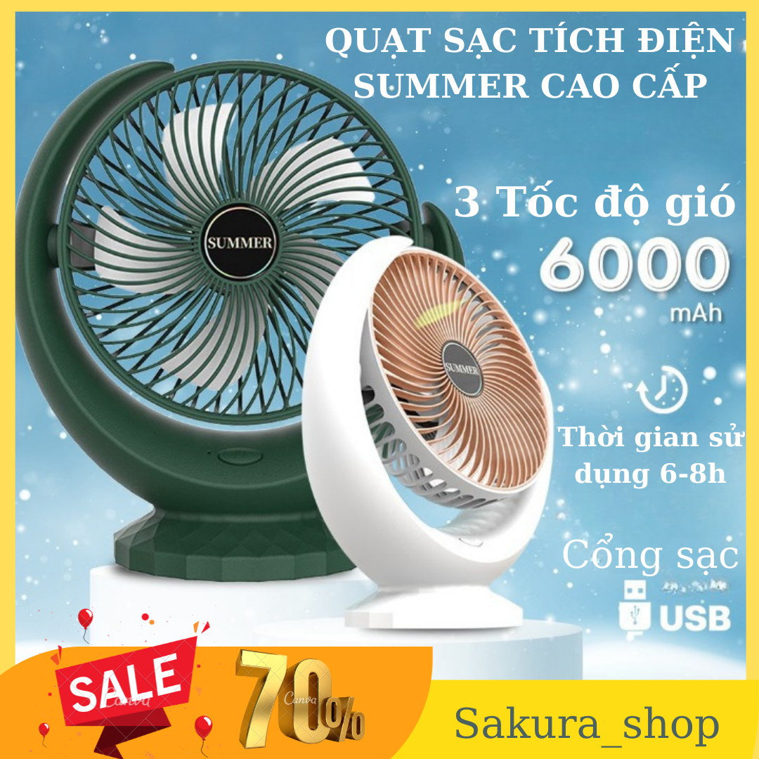Quạt Sạc Điện Summer Desktop Fan Pin 10.000mAh 3 cấp độ gió thời gian sử dụng lên đến 12h