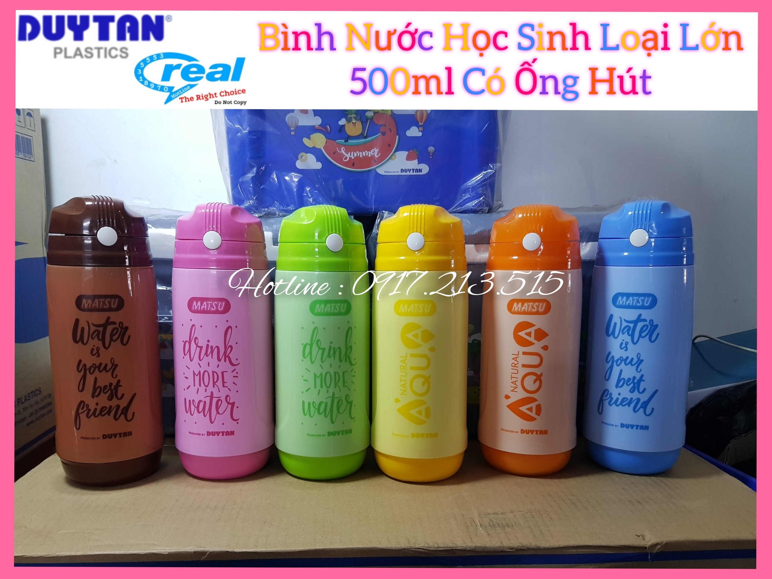 Bình nước học sinh duy tân 500ml- có dây đeo tiện lợi