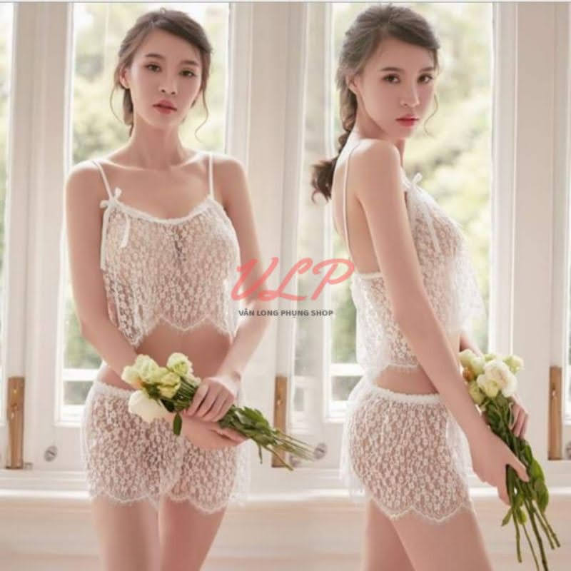 Set đồ ngủ vải ren xuyên thấu gợi cảm