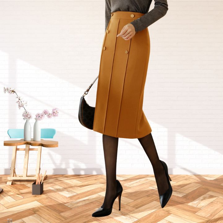 Chân váy xếp ly dáng bút chì dài váy công sở phối nút sang chảnh hàng thiết kế cao cấp chất vải co giãn tốt new design cv0073