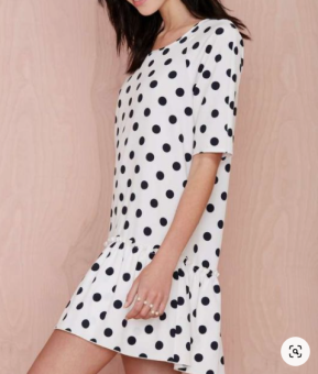 Đầm Suông Voan Trắng Chấm Bi Đen