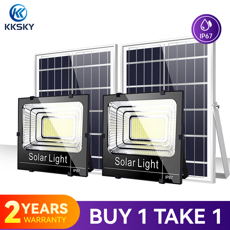โปรโมชั่น Flash Sale : KKSKY ไฟโซล่าเซล1แถม1 solar light outdoor โซล่าเซลล์ สปอตไลท์ 60w 100w 200w 300w 500w ไฟledโซล่าเซลล์ ไฟลานภายใน ไฟแสงอาทิตย์  โคมไฟนอกบ้าน