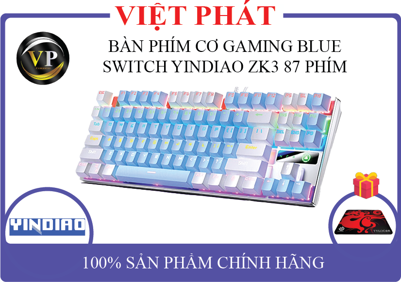Bàn phím cơ gaming blue switch yindiao zk3 mini size - đèn led rgb màu sắc rực rỡ + km tấm lót chuột