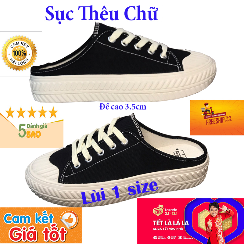 Giày sục đạp gót vải thể thao đế độn nữ, giày sục hở gót, giày sục hot trend