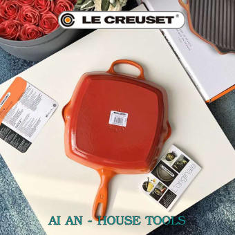 AI AN 24 - Chảo vuông tráng men Le Creuset, chảo gang đúc tráng men cao cấp 26cm chảo bít tết
