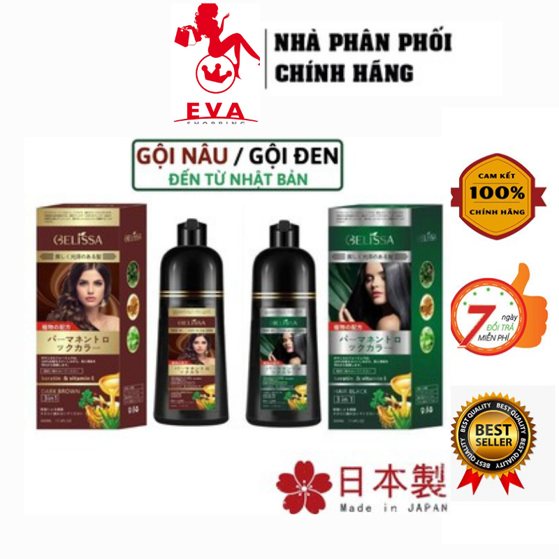 Dầu gội phủ bạc nhuộm đen tóc và nâu tóc Gelissa Nhật Bản
