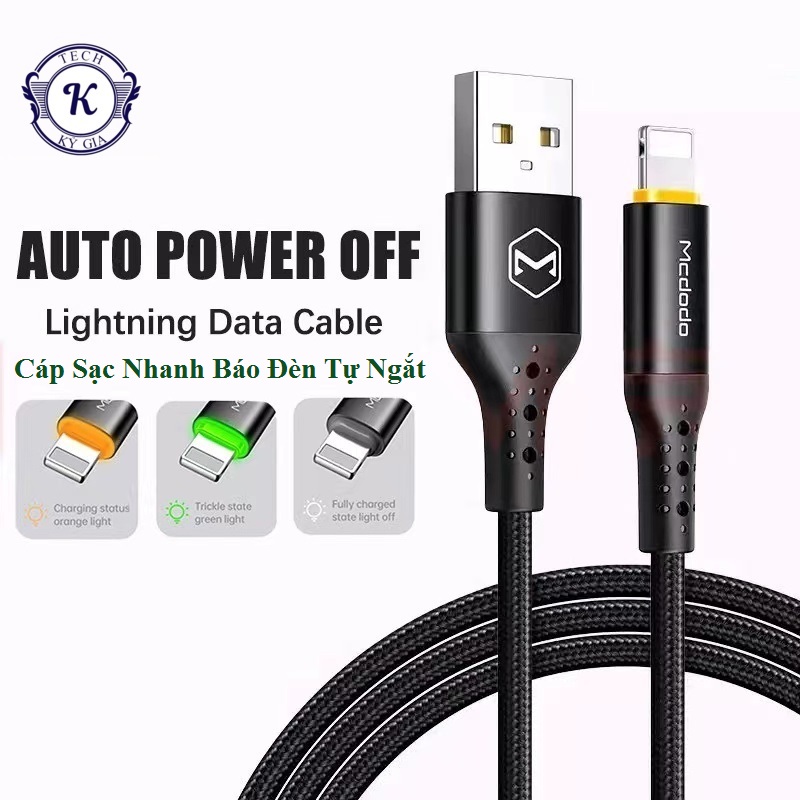 Cáp sạc lightning mcdodo tự ngắt khi sạc đầy cho iphone, ipad - mẫu mới 2022