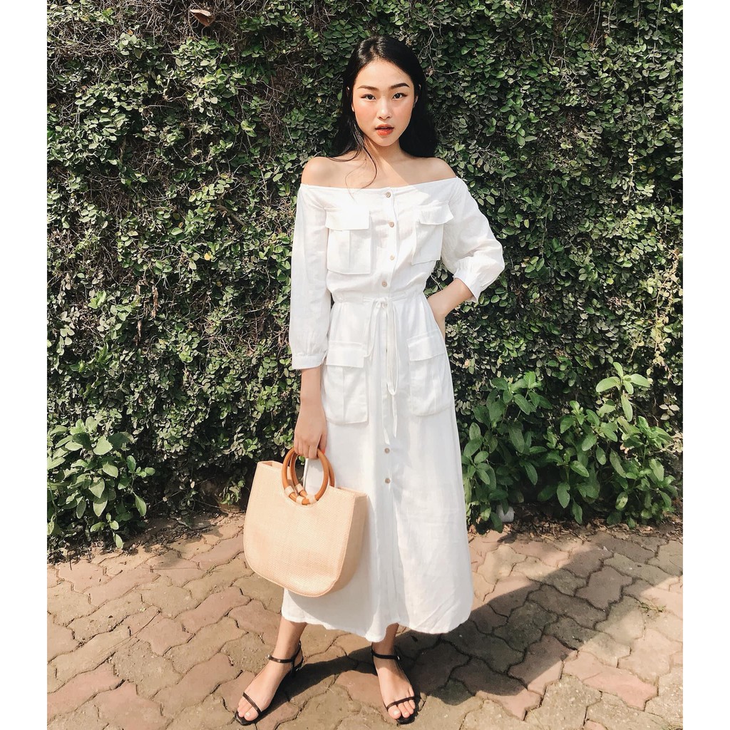 Váy liền nữ trễ vai linen 2nd date adr045w