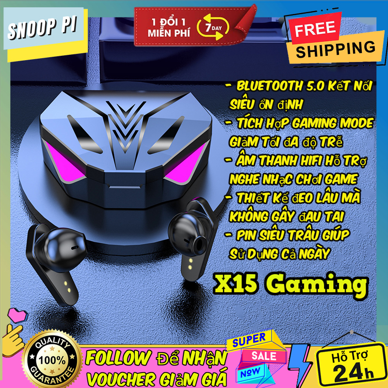 Tai Nghe Gaming X15 TWS Bluetooth 5.3 Âm Thanh HIFI Nổi Không Dây Chân Thật phù hợp với mọi loại Game, Tương Thích Với Mọi Hệ Điều Hành