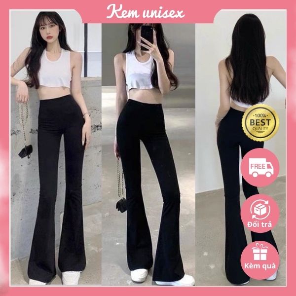 Quần ống loe legging cạp cao cực tôn dáng, quần loe cạp cao ulzzang Hàn - kem unisex