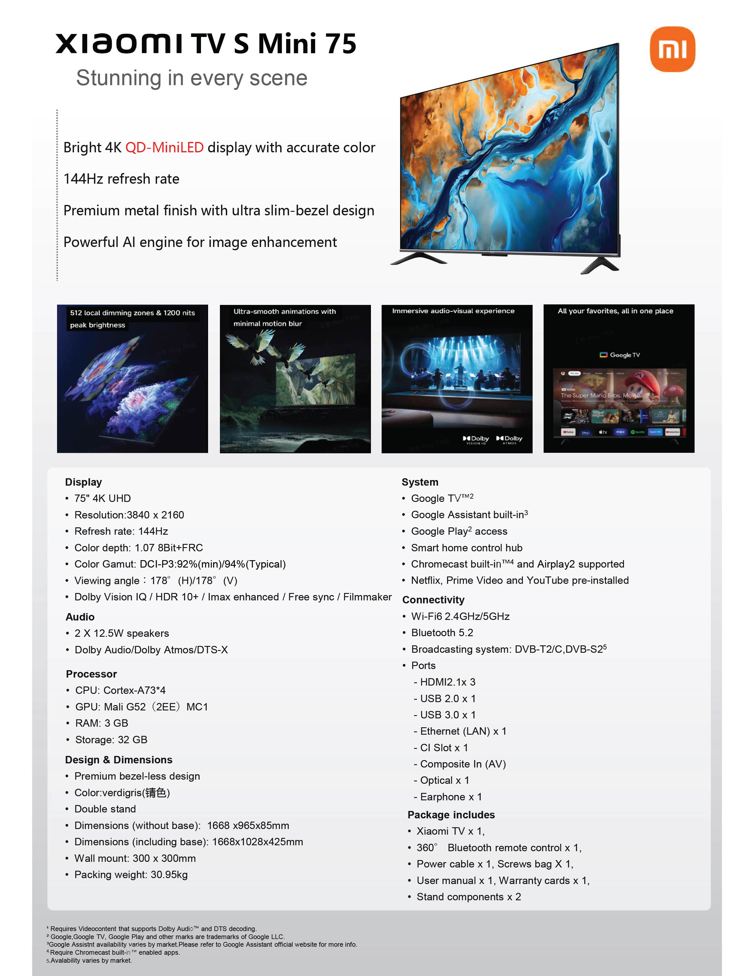 【New Launch】Xiaomi TV S Mini LED Series 2025 | 55"|65"|75"| QD-Mini Led | 4K 120Hz | Google TV · v5