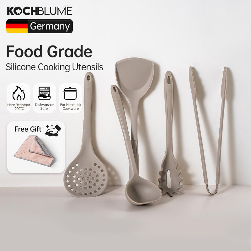 Kochblume Silicone Cooking Tools Set Food Grade Silicone Heat-resistant Non-stick Kitchen Spatula Spoon Ladle Skimmer Colander Morandi Grey Series ราคา 436 บาท*ส่งฟรี