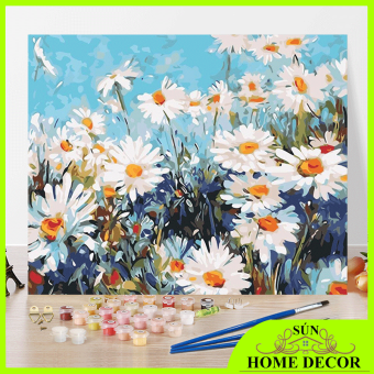 Tranh sơn dầu số hoá phong cảnh thiên nhiên, hoa hướng dương, xuyến chi, tranh sơn dầu nghệ thuật trang trí decor phòng khách phòng ngủ được chọn mẫu