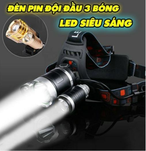 Đèn pin siêu sáng nhập khẩu chính hãng - Đèn pin đội đầu 3 bóng siêu sáng-T6 ,tích hợp 3 đèn led với khả năng chiếu xa lên tới 1000m Bảo Hành 12 Tháng