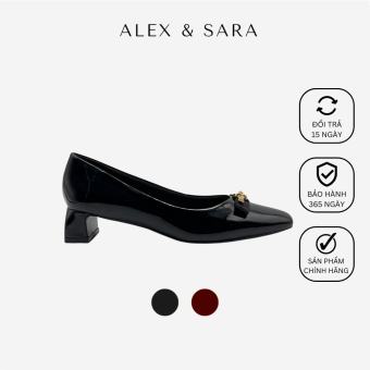 Giày búp bê gót vuông cao 3cm Olwen thiết kế thời trang, sang trọng da bóng vintage ALEX & SARA