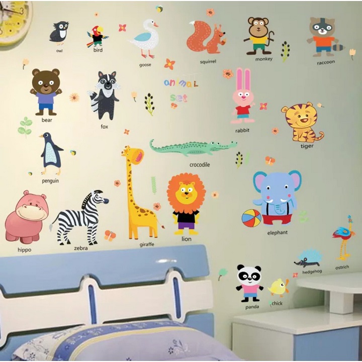 Decal dán tường hình thú tiếng anh mẫu 2