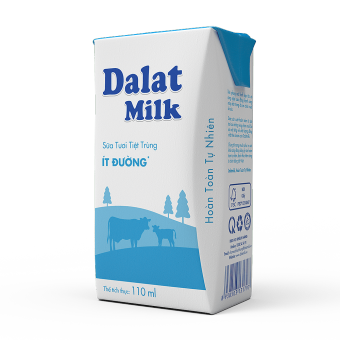 Thùng 48 hộp sữa tươi tiệt trùng Dalat Milk ít đường 110ml