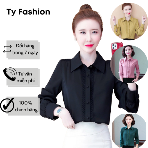 Áo sơ mi lụa nhật bèo cổ tay dài cài nút 4 màu công sở Tyfashion ASM41035