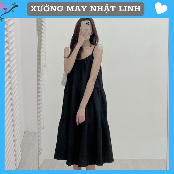 Váy suông nữ váy hai dây nữ dáng babydoll xòe bồng chất đũi lụa xinh xắn nhẹ nhàng Nhật Linh - V100