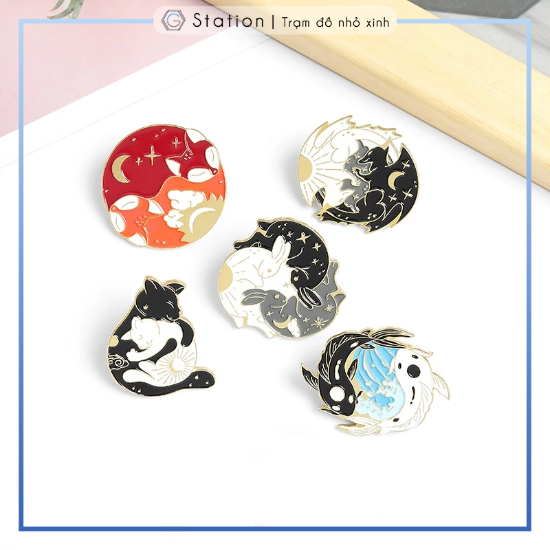 Pin cài áo cáo cá koi, cáo nhật bản lưỡng cực - gc327