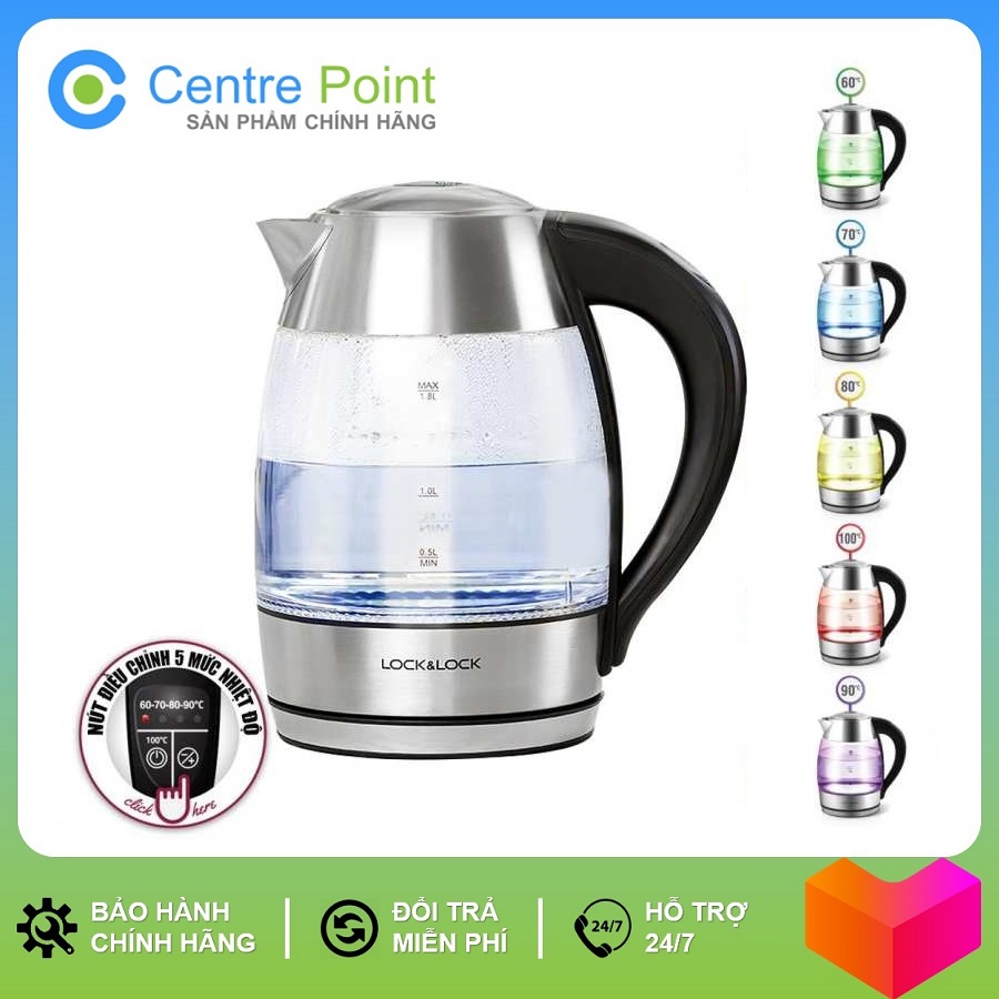 Bình đun nước/ ấm điện siêu tốc lock&lock ejk341 1.8l - đèn led thông báo hiện đại - công suất 2200w - đế xoay 360 độ - bảo hành 12 tháng