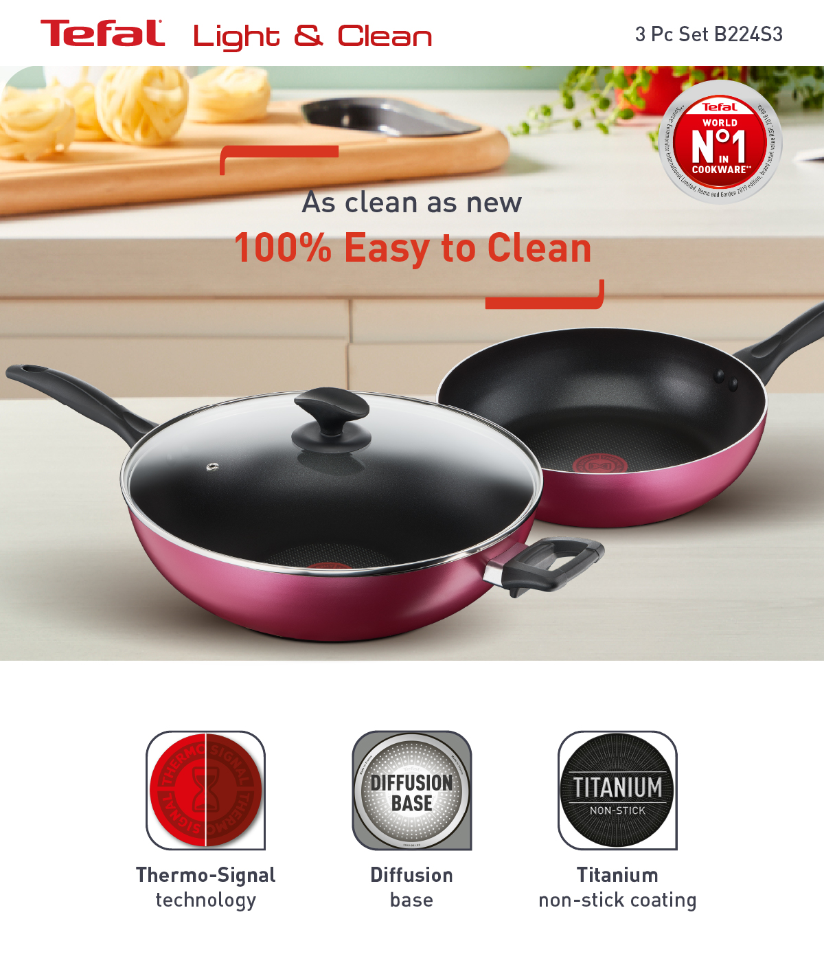 Tefal Ingenio Unlimited 3pc Non Stick Frypan Set