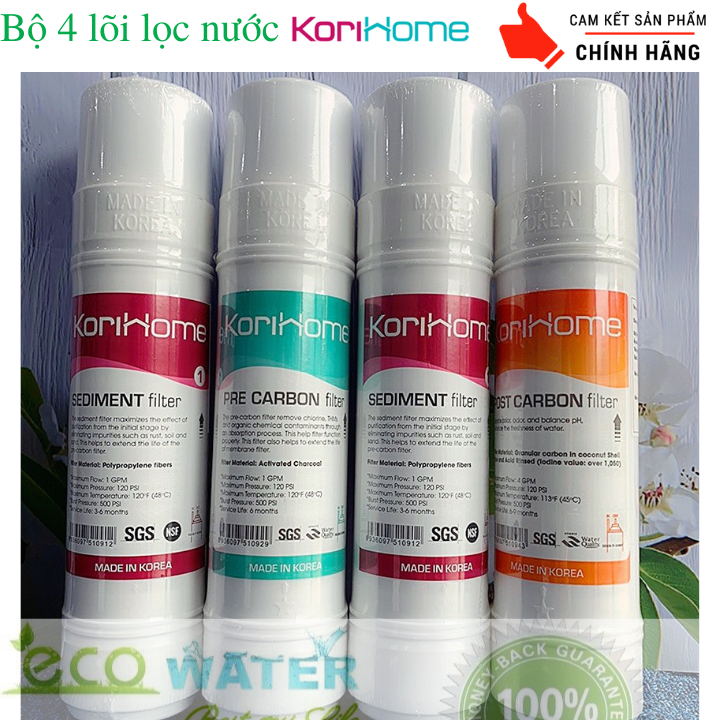Bộ 4 lõi lọc nước korihome chính hãng - Tặng kèm dây phi 6 máy lọc nước - Ecohrk0019