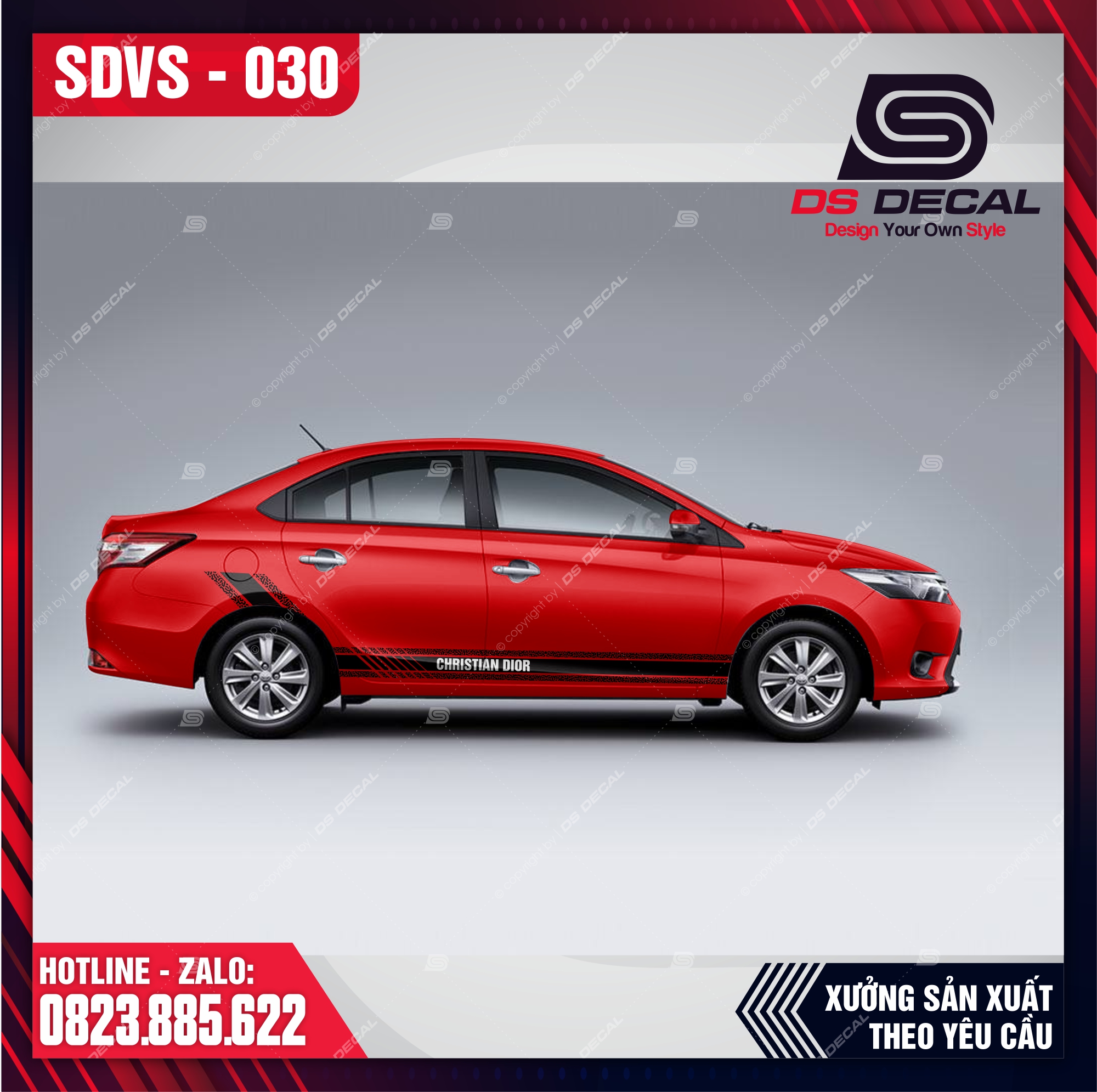 Tem dán xe ô tô vios - 030, sticker trang trí xe ô tô, tem dán xe ô tô pvc chống nước - dsdecal