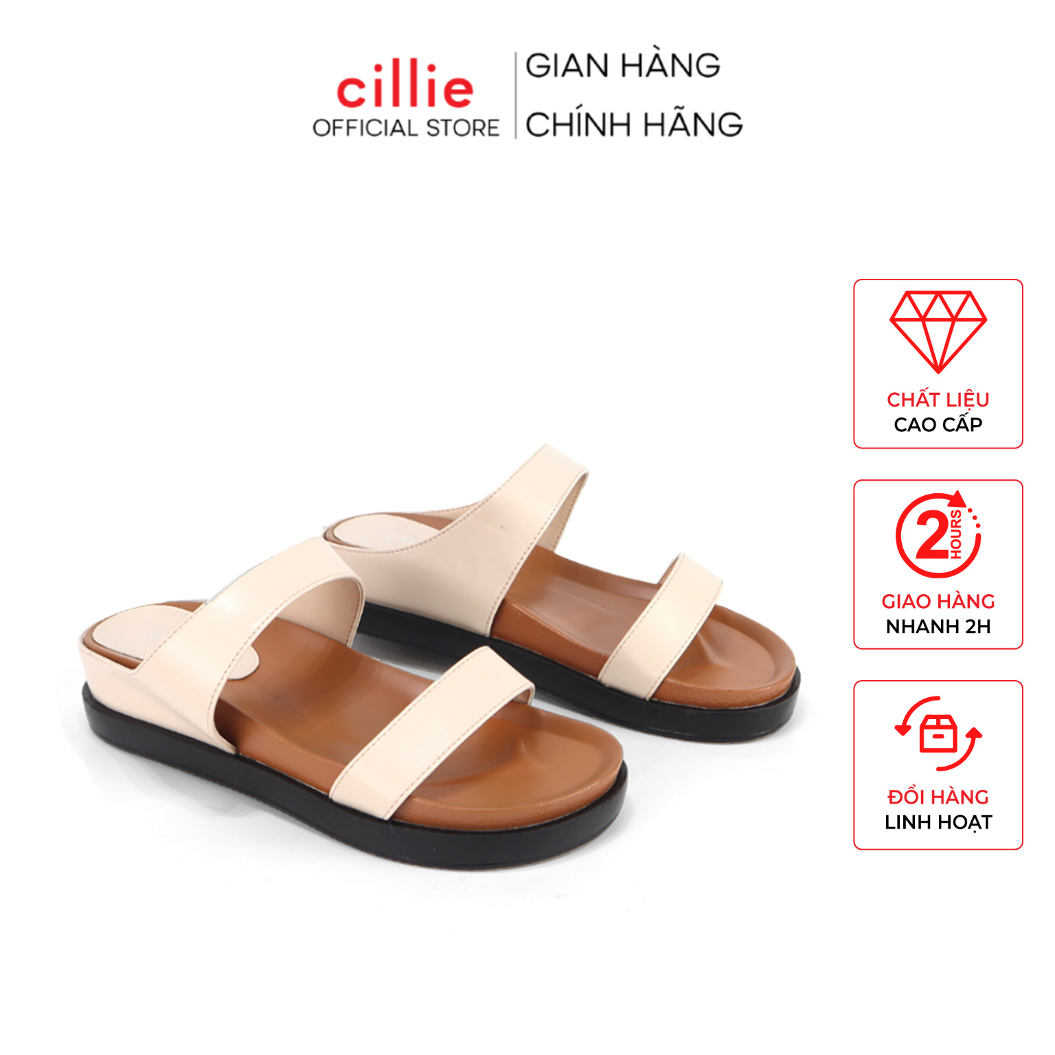 Dép nữ thời trang quai ngang Cillie đế bánh mì cao 4cm 1206