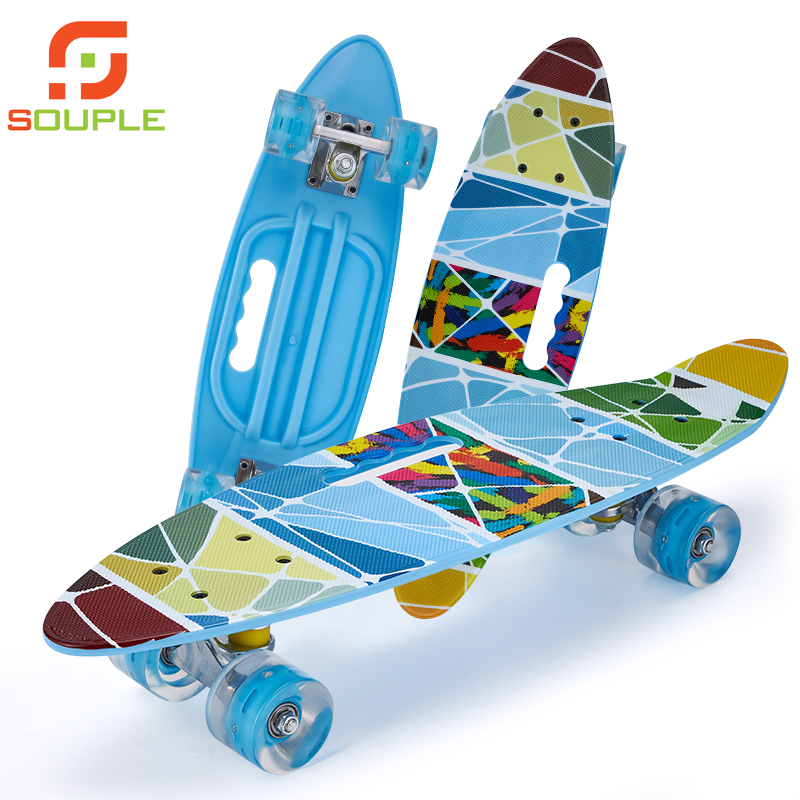 Ván trượt trẻ em , ván trượt nhựa SOUPLE bánh phát sáng có tay cầm cho bé. Ván trượt nhựa trẻ em Skateboard Penny. Hàng chính hãng.