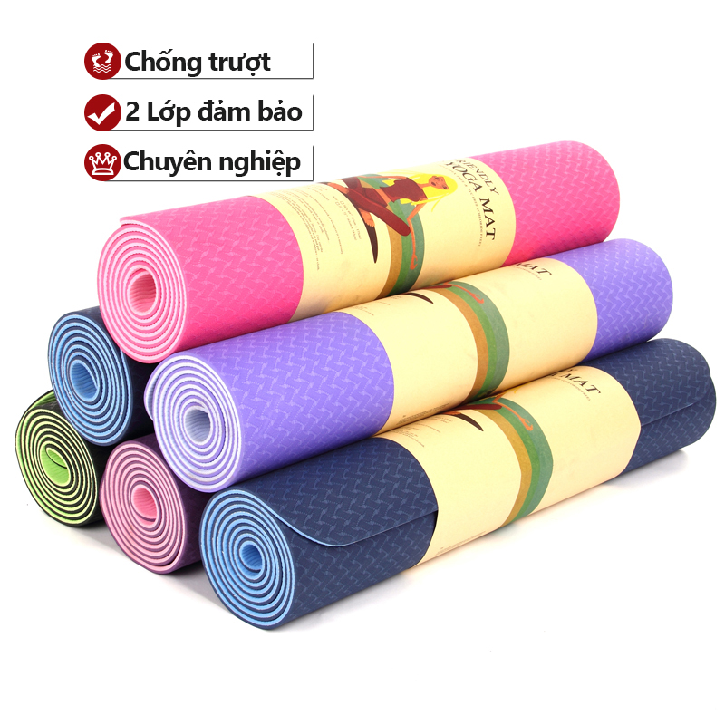 Thảm Tập Yoga - Thảm Yoga Chống Trượt - Thảm Tập Gym - Yoga 2 Lớp TPE Cao Cấp Loại Dày, Chất Liệu Siêu An Toàn, Bền Dai Siêu Tốt, Đệm Yoga Giá Rẻ
