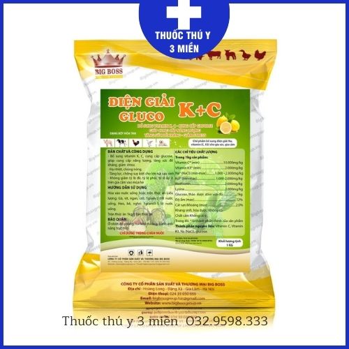 Điện giải gluco bổ sung vitamin k+c giúp cung cấp năng lượng, tăng sức đề kháng, giảm stress cho vật nuôi chuẩn công ty bigboss
