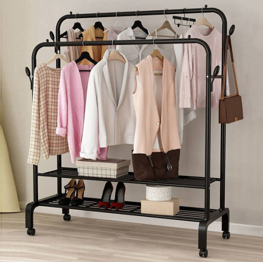 Giá Kệ Treo Quần Áo Giàn Phơi Quần Áo Kệ Phơi Đồ 2 Thanh 2 Tầng Thông Minh 3 Trong 1 Phong Cách Hàn Quốc