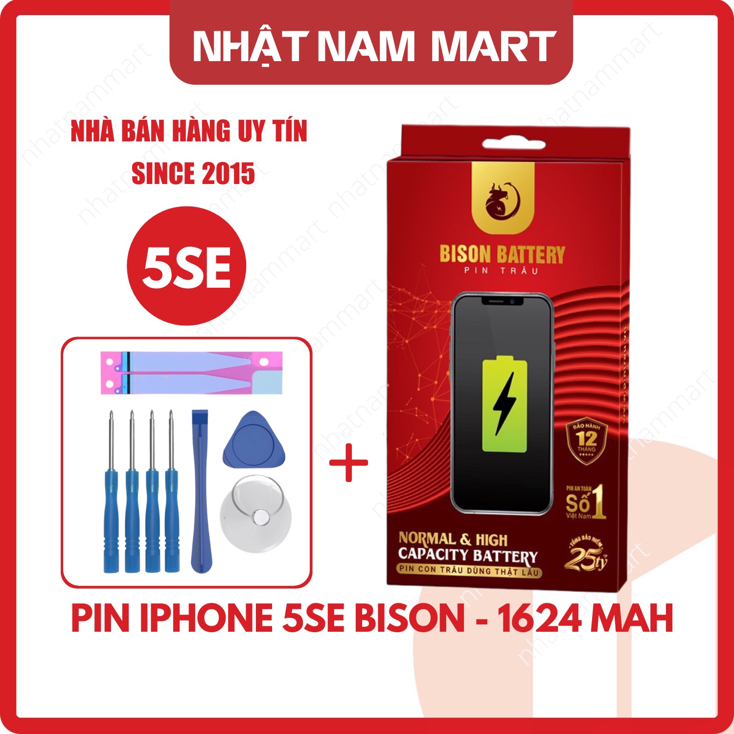 Pin Bison 5SE dung lượng chuẩn 1624mah - Tặng Tua vít và keo dán, Bảo hành 12 tháng